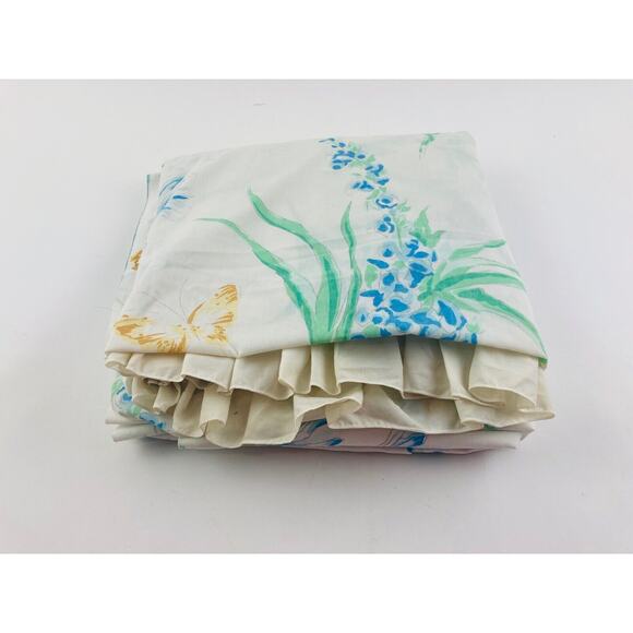 VTG Lady Pepperell KING FLAT Sheet Wild Flower Butterflies Floral Ruffle Cottage - Picture 12 of 14